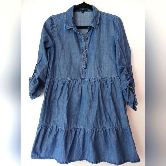 Velvet Heart 90s Chambray Denim Lightweight Button-Up Fit & Flare Dress- XS - Picture 1 of 7